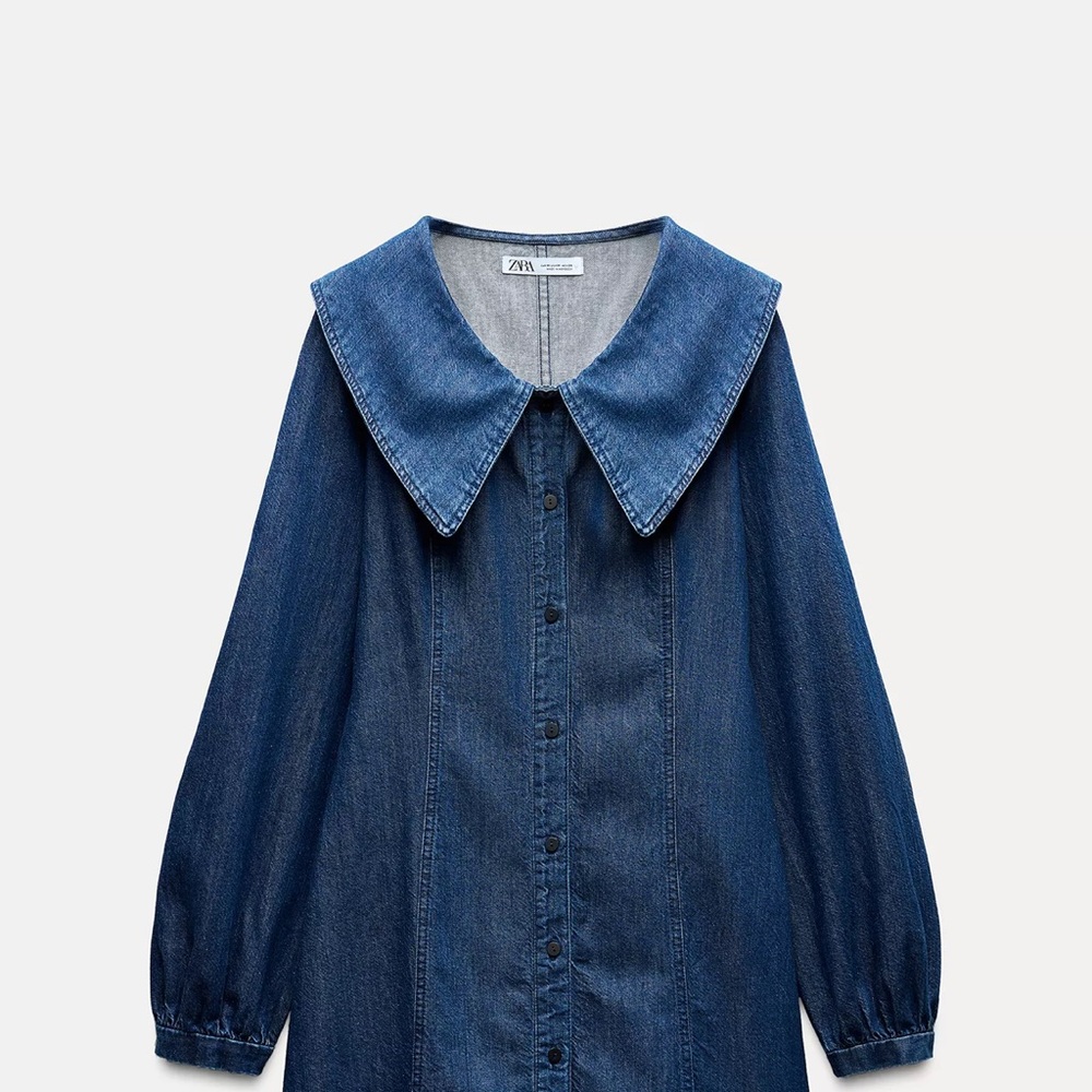 Zara Indigo Denim Dress with Statement Collar